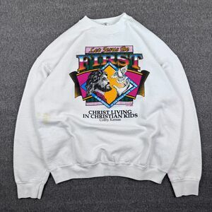 Vintage Let Jesus Be First Sweatshirt Men's XL White Religion‎ Christian God 90s
